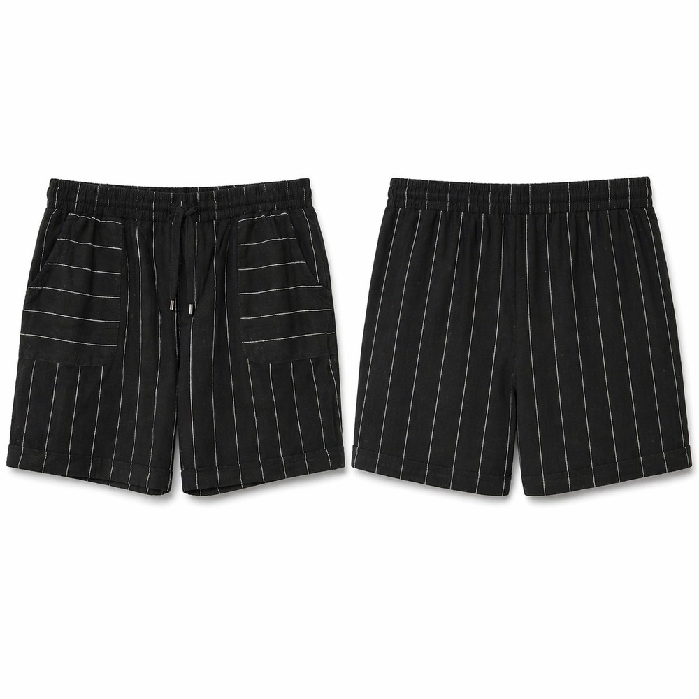 Time and Tru Shorts Womens XXL‎ 20 Black White Pinstripe Linen Blend Pull On...
